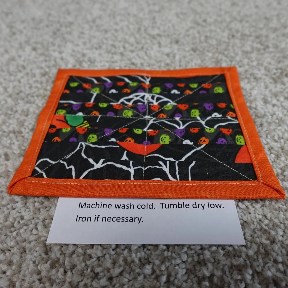 Handmade Quilted Mug Rugs Halloween Jack o' Lantern Spider Web Coasters Set of 2